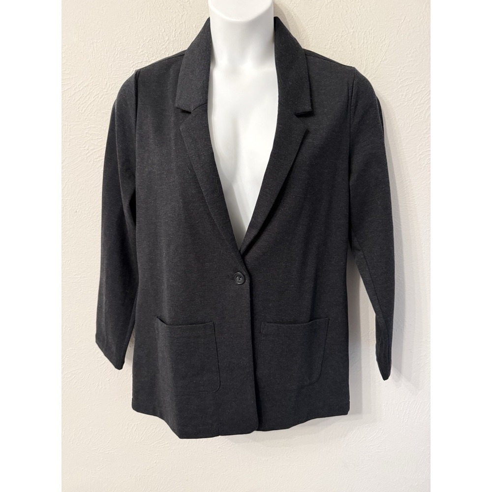 Garnet Hill 2024 size 14 One Button Knit Blazer dark gray Office Career Academia